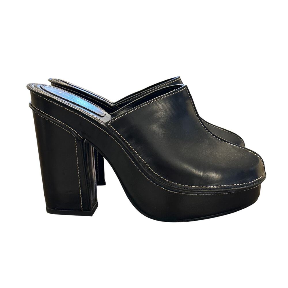 FRAME Elio Black Leather Clogs Platform Heels Mules Size 38 - Picture 3 of 8